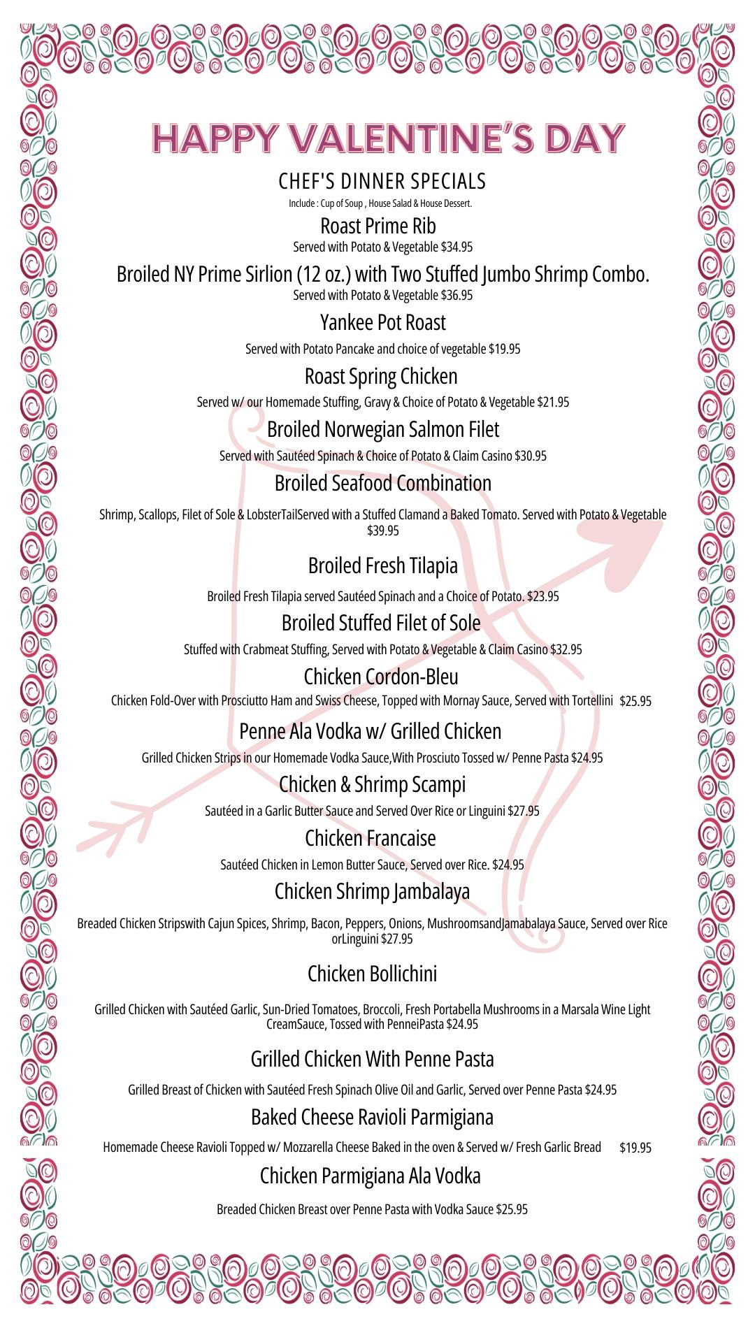 valentines day menu